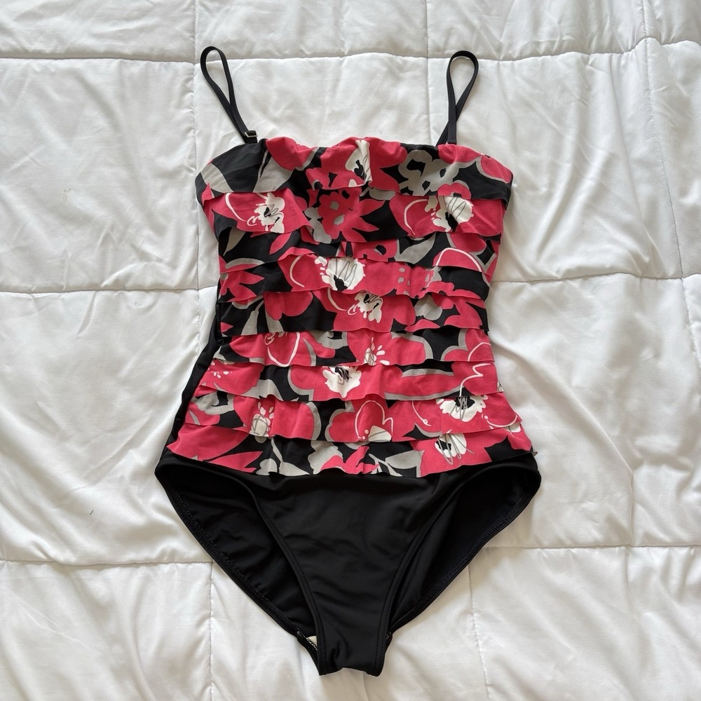 Magic Suit One Piece Swimsuit Womens 14 Pink Black Floral Tropical Beach Summer